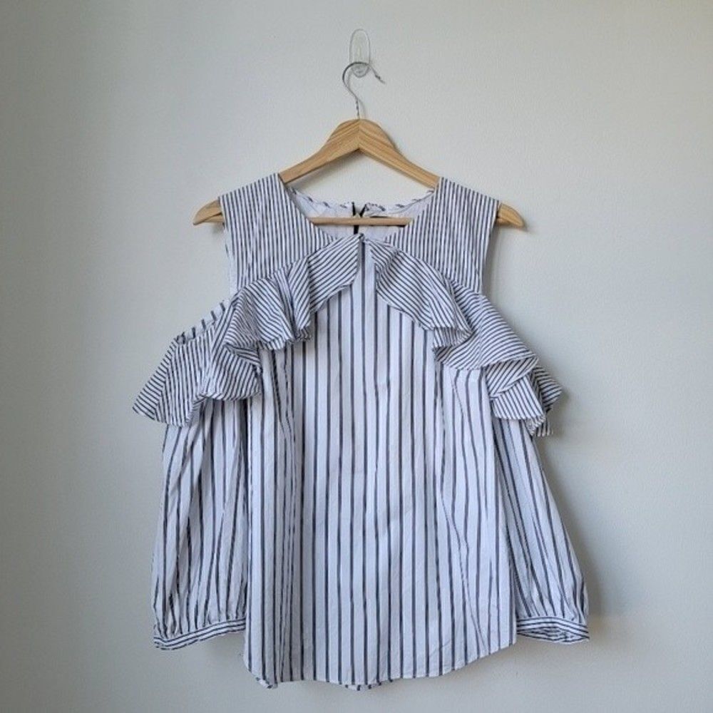LAUREN RALPH LAUREN Cold-Shoulder Ruffled Cotton Shirt - Picture 3 of 15
